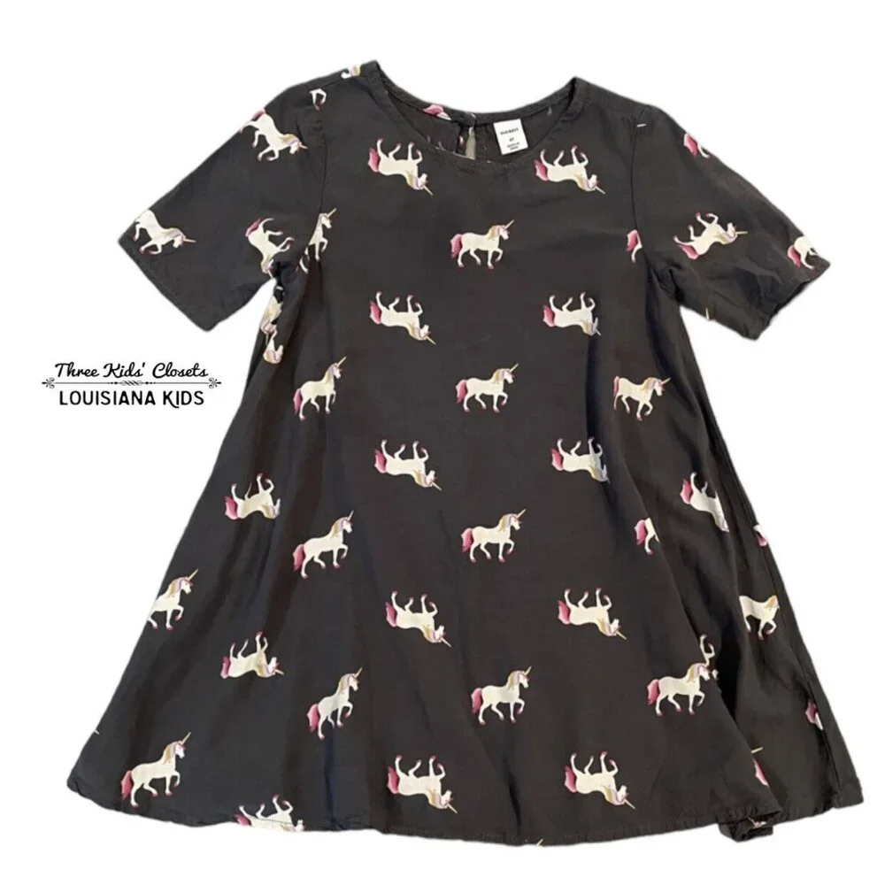 Old Navy 4T Grey Unicorn Print Dress